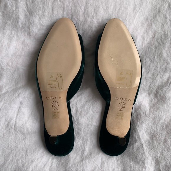 Doen Callie Velvet Peep Toe Mule Kitten Heels Shoes Evergreen Green - Picture 9 of 12